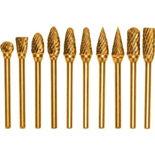 10Pcs Tungsten Carbide Rotary Burrs, Double Cut Burr Set 1/8inch(3mm) Shank Rotating Files Rasp Polishing Tool Accessory CNIM Ho