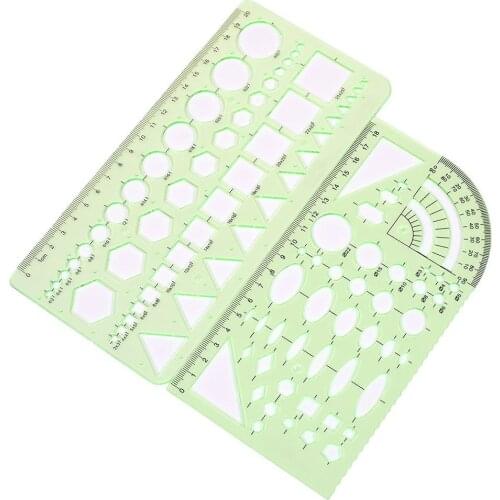 2pcs Measuring Templates Geometric Rulers for Office and School,Clear Green Color Plastic