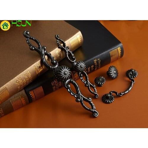 2 pcs Retro Metal Dresser Pulls Handle Black Cabinet Drop Pull Drawer Handle Country Cupboard Knob Rustic Kitchen Hardware