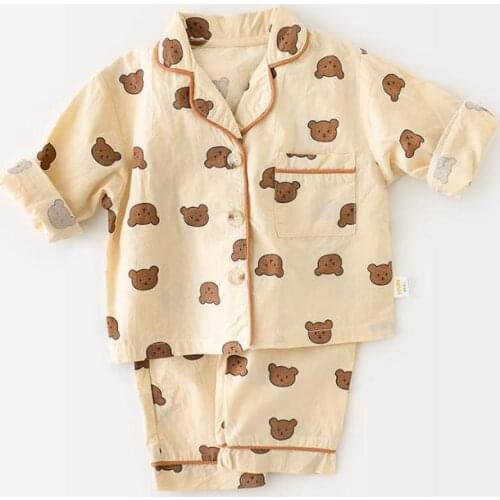 2021 Autumn New Baby Boy Long Sleeve Clothes Set Bear Print Cardigan + Pants 2pcs Children Pajamas Set Cotton Children Sleepwear