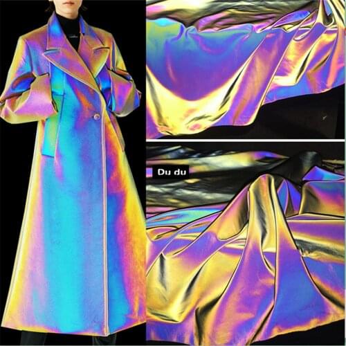 50*155cm Reflective Luminous Clothing fabric Laser Colours Leather Very small elastic force Coat Suit Design Fabric DIY