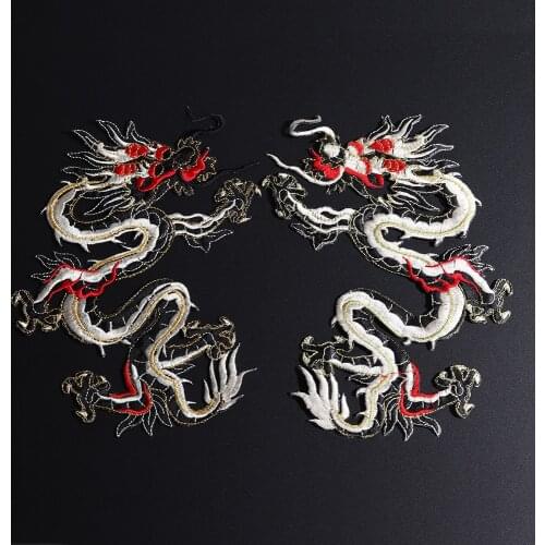 Large Chinese Dragon Black Embroidered Patches Chinese Style Decorative Accessories Sew Supplies On Clothing