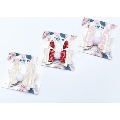 Boutique 15pcs Fashion Glitter Rabbit Ears Bowknot Hairpins Solid Pom Pom Bowtie Hair Clips Princess Hair Accessories Headwear