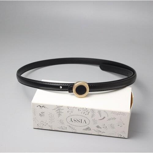 CHNTENSHOfashion net red versatile round button two layer leather thin belt womens decorative dress with skirt leather small be