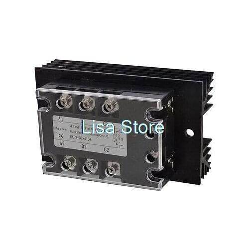 DC 5-32V to AC 380V 10A Three Phase SSR Solid State Relay w Black Heat Sink