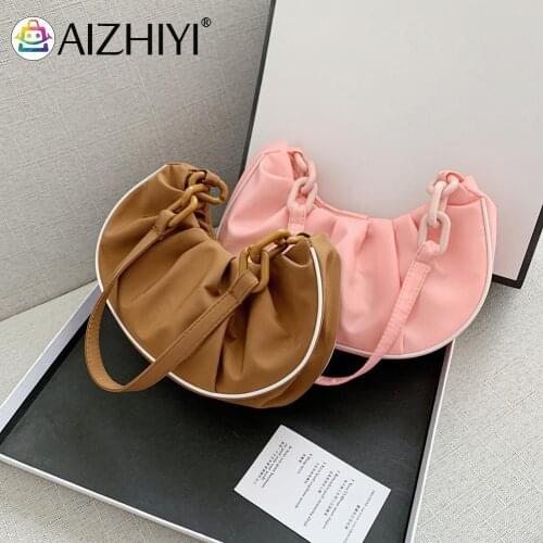 Elegant Ladies Handbag Shoulder Bag Women Pleated Solid Color Shoulder Bag Retro Ladies Small Hobos Underarm Bags
