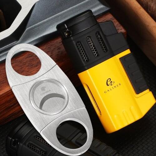 GALINER Plastic Torch Lighter Cigar Cutter Steel Sharp Guillotine Cutter Cigar Lighter Butane Gas Travel Cigar Accessories Set