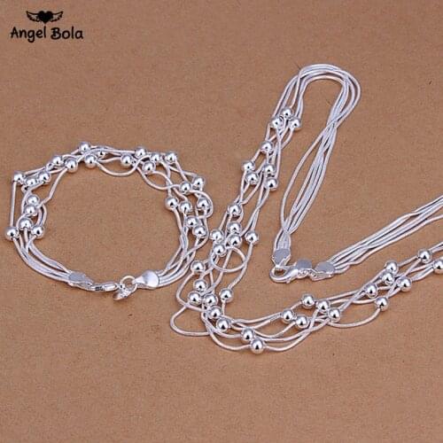 Hot Sale 925 Silver Fine Jewelry Sets,Wholesale N925-Sterling-Silver Color Charms Fashion Five Lines of Bean /adfaiuma