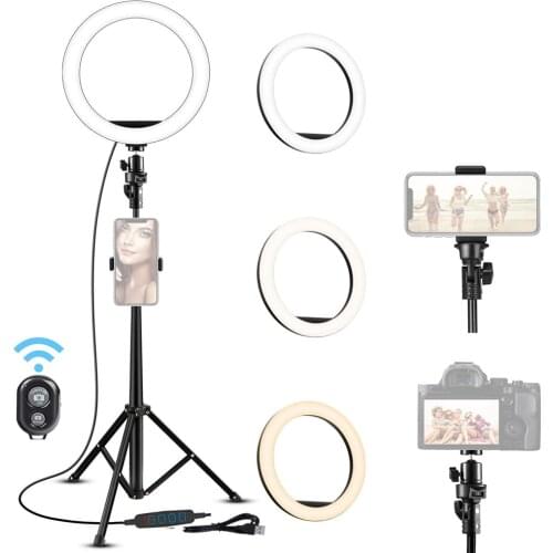 6inch LED Video Ring Light Lamp Dimmable+ 68/110/160/210cm Tripod Stand Wireless Remote Shutter for Live Streaming Selfie Makeup