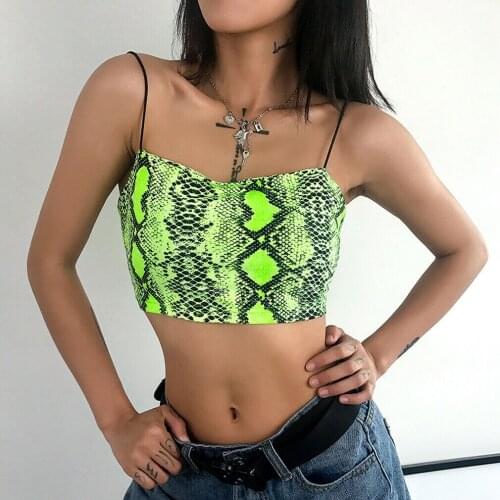 Fashion Women Snake Print Sexy Bandage Crop Top Sleeveless Tank Ladies V Neck Vest Party Club tunique femme Dames Streetwear