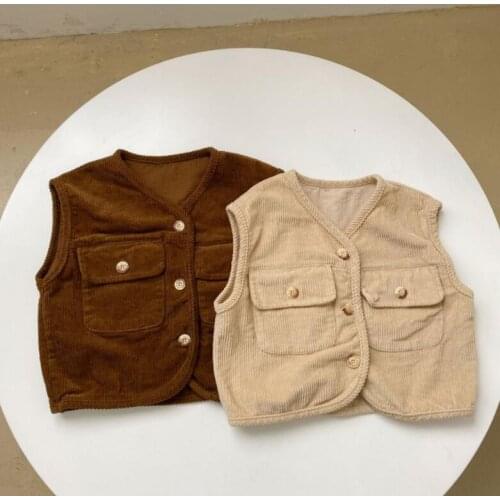 2021 new style girls boys corduroy vest autumn cotton fashion kids waist vest