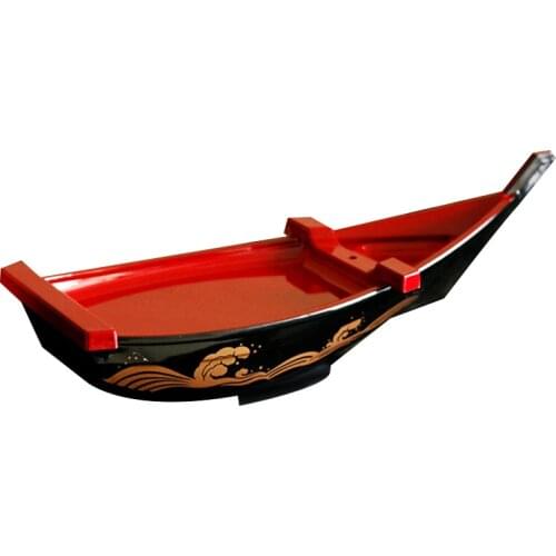 Practical ABS Black Red Sushi Sashimi Boat Ice Food Seafood Plate Salmon Sashimi Tray Creative Japanese Food Container Sushi Dec