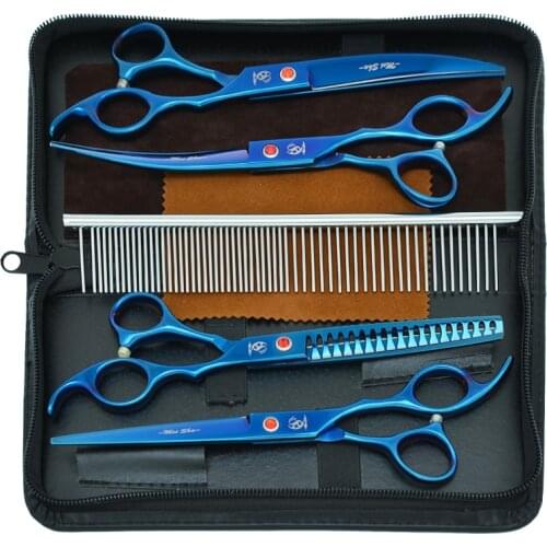 7.0 Inch Professional Pet Dog Cat Grooming Scissors Japan 440c Straight Cutting Scissor 18 Teeth Thinning & Curved Shears B0024A