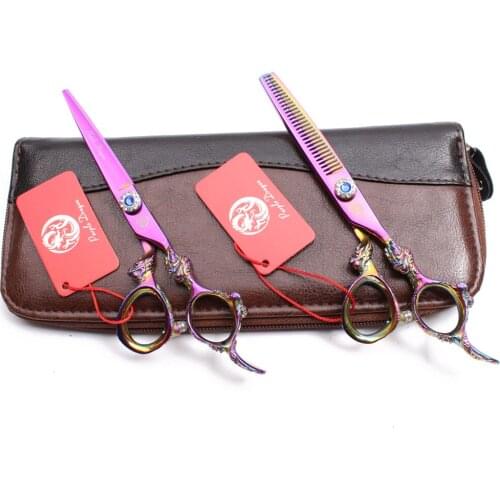 9004# 5.5" 440C Colorful Purple Dragon Haircut Shears Haircut Shears Cutting Shears Thinning Scissors Professional Hair Scissors