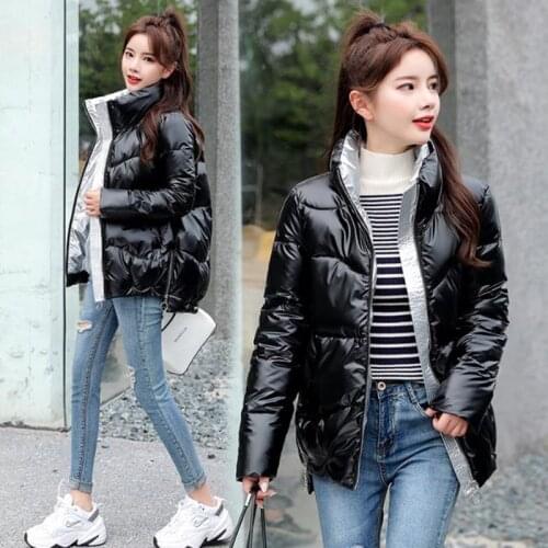 2020 New Winter Women Down Cotton Coats Plus size Warm Outerwear Thick Fashion Stand collar Glossy Short Jacket Female Parka