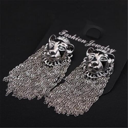 Lacoogh Fashion Animal Big Statement Lion Head Earrings Alloy Gold Color Long Tassel Earring for women Female Jewelry F10178