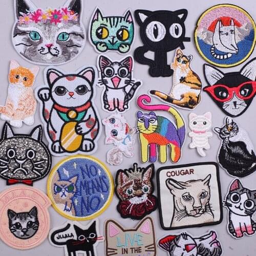 Cute Lucky Cat Embroidered Patches for Clothing Fusible Sewing Application Sew on Patch Diy Iron-on Applique Stripes on Clothes