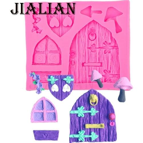 Fairy tale cottage Wood window door Love Flowers mushroom silicone mold DIY Cake Decorating Tools cooking baking mould T0513