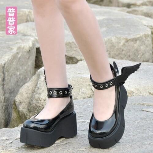 Princess sweet lolita shoes Custom shoes Gothic Wind Super High-heeled Devil Wing Thick-soled Muffin Shoes women pu937
