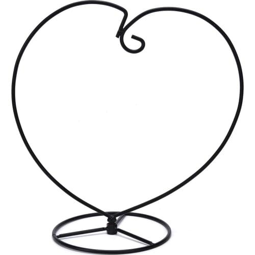 NEW 1Pc Black Color Handmade Ball Vase Heart Shape Iron Stand Simple Stylish Hanging Glass Plant Vase Home Decor Wholesale