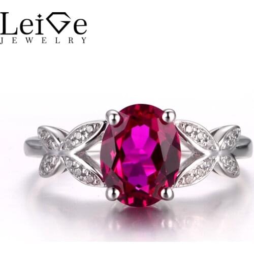 LeiGe Jewelry Ruby Proposal Rings July Birthstone Rings Oval Cut Red Gemstone Ring 925 Sterling Silver Fine Jewelry for Women