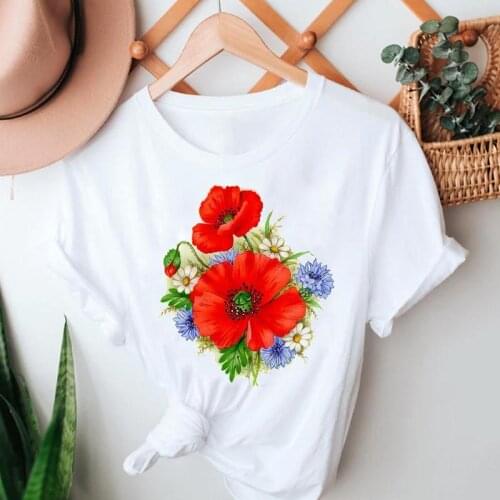 Women Summer Tshirts 90s Beach Mujer Camisetas Floral Fashion Short Sleeve Clothes Graphic T Top Lady Print Female Tee T-Shirt