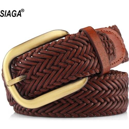 Ladies Braid Leather Belt Decoration Genuine Needle Buckle Patchwork Woven Belts for Women Jeans 3.8cm Width FCO159