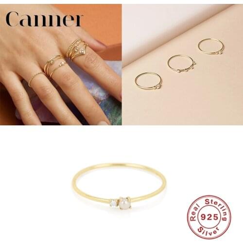 Canner 925 Sterling Silver Finger Ring CZ Pearl Statement Stackable Thin Charm Ring For Women Fine Jewelry Bague anillos 2020 W5