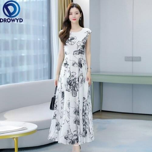 Summer Beach Large Size Women 2021 New Waist Slim-Fit Big Hem A- Line Bohemian Sleeveless Long Chiffon Tank Party Dress Vestidos