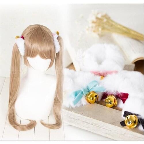 1pcs Sweet Lolita Bow With Bell Hair Rope Fur Ball Double Tail Hair Circle B1449