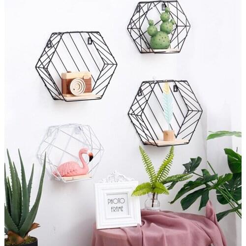 1PC Nordic Metal Grid Wall Hanging Shelf Rack Goods Convenient Storage Rack Holder Geometric Hexagon Figure Wall Decor JL 205