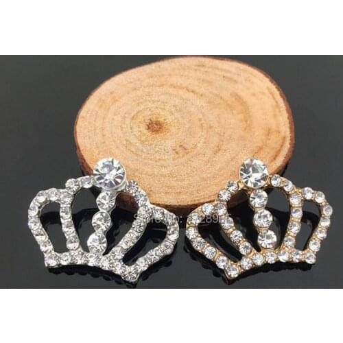 Queen Crown Crystal Rhinestone Crown Buttons Stickers Sewing Jewelry For Wedding Embellishment 10 pcs 25*32 mm silver gold