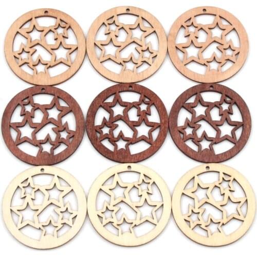 10pcs Carved Star Handmade Wooden Home Decoration Round Painting Wood Scrapbooking Diy Crafts Accessory 50mm