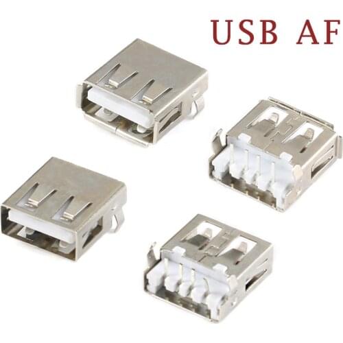 10Pcs USB-AF Type A Standard Port Female Solder Jacks Connector PCB Socket 90 Degrees Rimless/Crimping