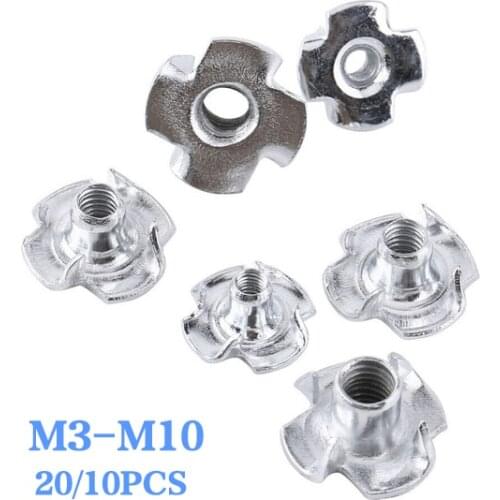 10PCS Carbon Steel Four Pronged T Nuts M3/M4/M5/M6/M8/M10 Blind Inserts Nut For Wood Furniture