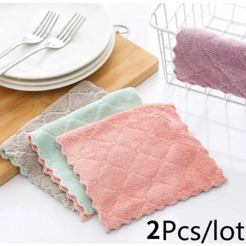 2pcs/lot Microfiber Cleaning Cloth Household Du Rag Kitchen Towel Cleaning Towels Oil-absorbing Cloths Scouring Pad