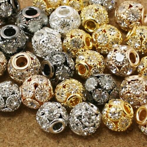 9x11mm 10pcs Rhinestone Hollow Ball Spacer Glitter Beads for Charms Jewelry Making DIY European Bracelet Necklace Accessories