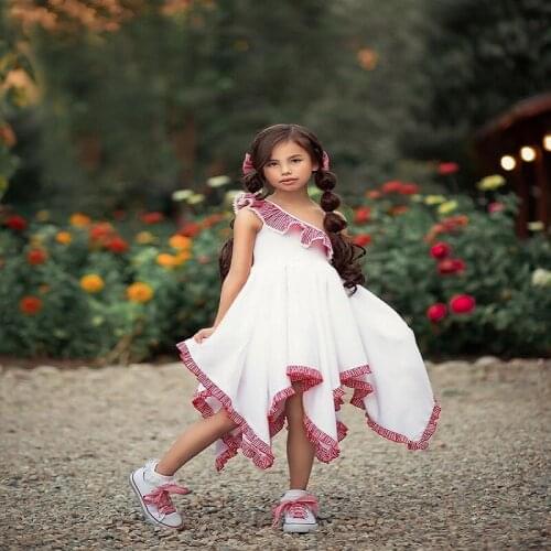 Asymmetrical Dress For Kids Girls Summer Cool Diagonal Collar Lattice Fashion Backless Cotton Clothing For Toddler 12M 18M 2 3 4