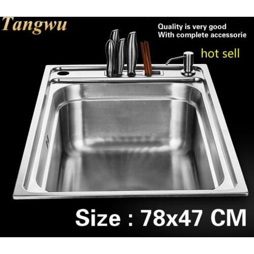 Free shipping Household multifunction kitchen single trough sink do the dishes 304 stainless steel big hot sell 780x470 MM