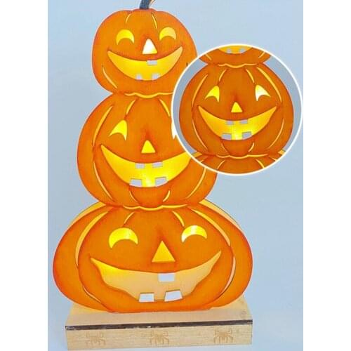 Wooden Gifts Halloween Pumpkin Grimace Decorations Home Table Luminous Decoration Crafts