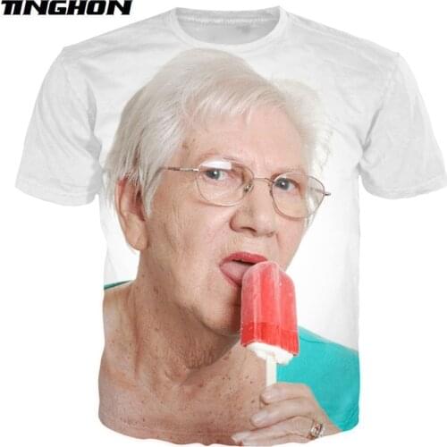 Senior Lady Licking A Red Popsicle 3D Print T Shirt Kawaii Grandmother Funny NONA Popsicle Tee Sexy Top Tees XS-4XL 5XL 6XL 7XL