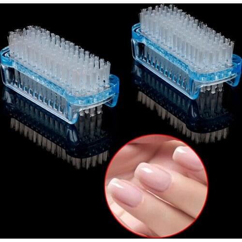 Blue Double Sided Hand Nail Brush Cleaner Manicure Tool Plastic Nail Art Dust Brush Cleaning Scrubbing Brush