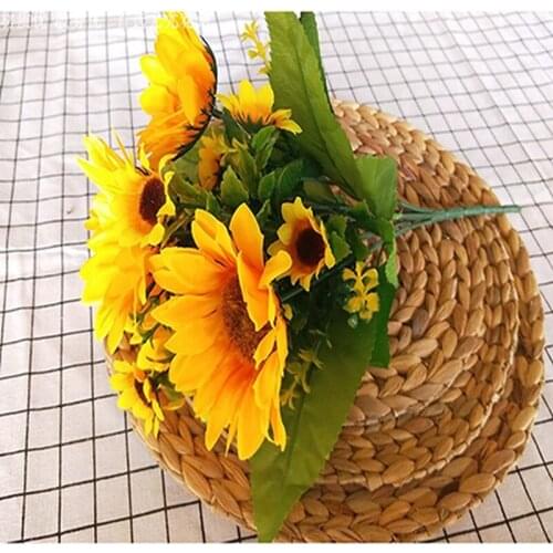 Artificial Sunflower Yellow Plastic Flower Artificial Fake Bouquet Simulation Small Sunflower Party Bouquet Decoration
