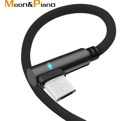 Data Cables With Light 90 Degrees Right Angle Type c Android System Mobile Phone Charging Cable Micro USB Wire