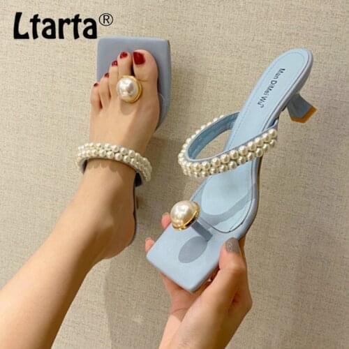 LTARTA Fashion String Bead Design Summer Slippers Flip Flops For Women Clip Toe Sandals Ladies Low Heel Party Shoes WBL