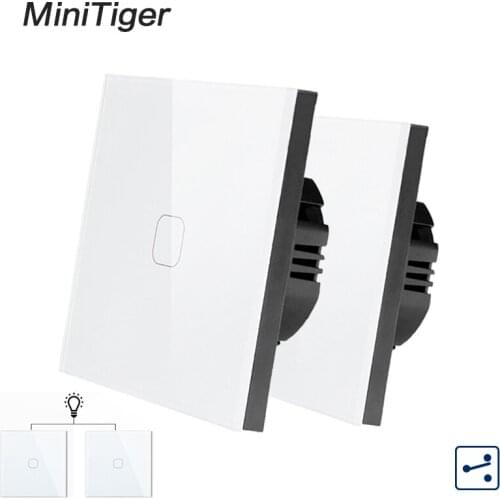 Minitiger EU Standard 1 Gang 2 Way Control Wall Touch Screen Switch,Crystal Glass Panel,cross/through switch,2pcs/pack