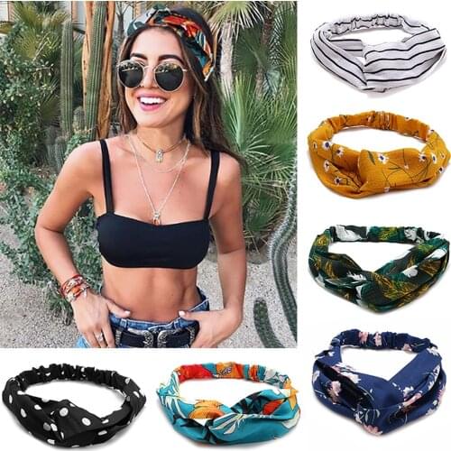 Fashion Women Girls Summer Bohemian Hair Bands Print Headbands Vintage Cross Turban Bandage Bandanas HairBands Hair Accessories