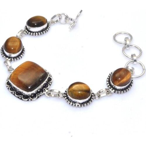 Genuine Tiger Eye Bracelet Silver Overlay over Copper , women Jewelry gift 20 cm, B4261