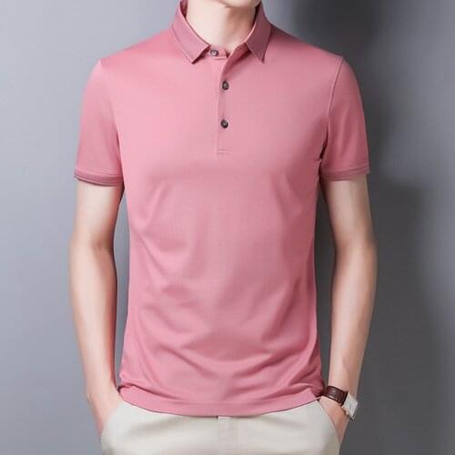 Polo shirt mens summer pure color simple mulberry silk short-sleeved T-shirt lapel thin high-end business casual shirt men