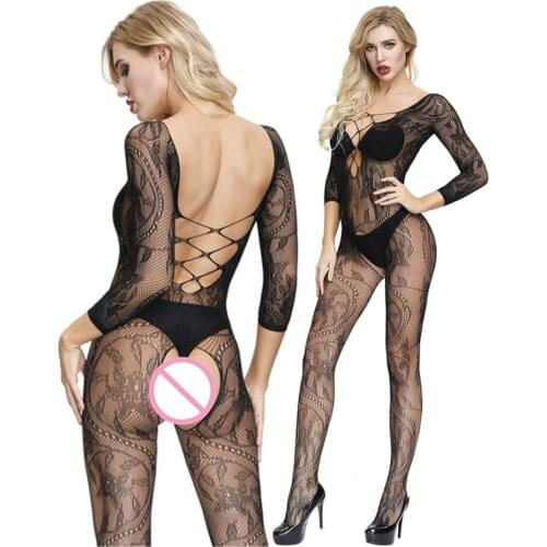 Sexy Lingerie Women Erotic Fishnet Bodysuit Open Crotch Full Body Stockings Babydolls Open Butt Hollow Out Backless Underwear